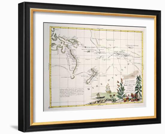 Map of South Seas, New Zealand, New Guinea, New South Wales, Society Islands-null-Framed Giclee Print