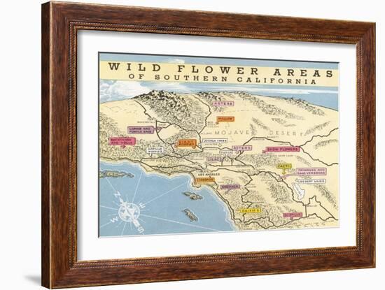 Map of Southern California Wild Flower Areas-null-Framed Art Print