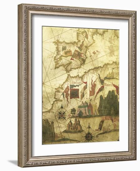 Map of Spain and Morocco Coast, by Diego Homen, from Portolan Chart, 1557-null-Framed Giclee Print