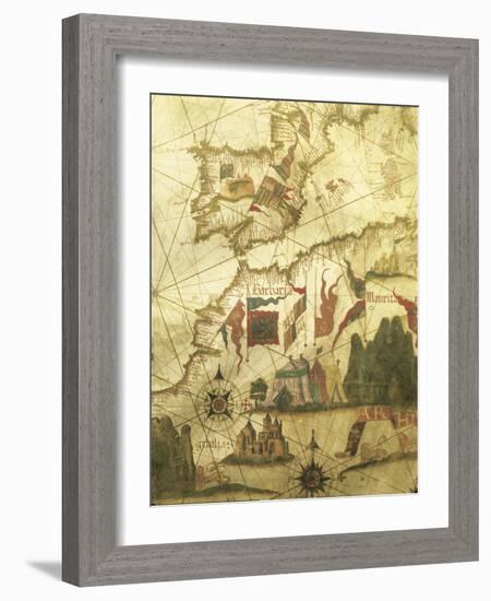 Map of Spain and Morocco Coast, by Diego Homen, from Portolan Chart, 1557-null-Framed Giclee Print