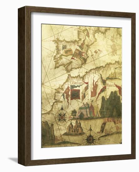 Map of Spain and Morocco Coast, by Diego Homen, from Portolan Chart, 1557--Framed Giclee Print