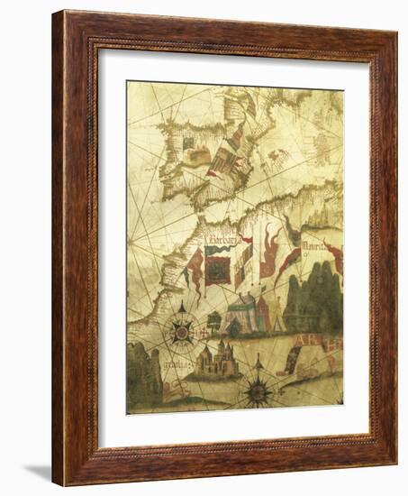 Map of Spain and Morocco Coast, by Diego Homen, from Portolan Chart, 1557-null-Framed Giclee Print