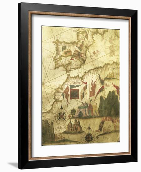 Map of Spain and Morocco Coast, by Diego Homen, from Portolan Chart, 1557-null-Framed Giclee Print