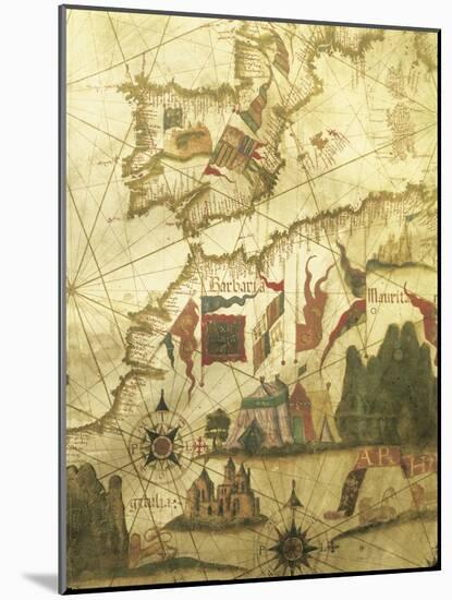 Map of Spain and Morocco Coast, by Diego Homen, from Portolan Chart, 1557-null-Mounted Giclee Print