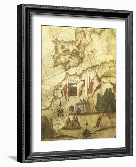 Map of Spain and Morocco Coast, by Diego Homen, from Portolan Chart, 1557-null-Framed Giclee Print