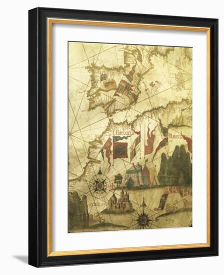 Map of Spain and Morocco Coast, by Diego Homen, from Portolan Chart, 1557-null-Framed Giclee Print