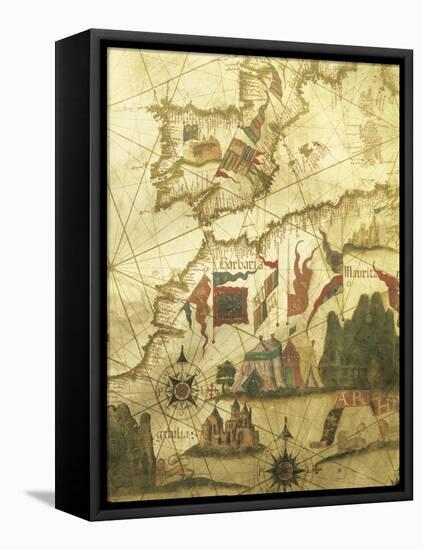 Map of Spain and Morocco Coast, by Diego Homen, from Portolan Chart, 1557-null-Framed Premier Image Canvas