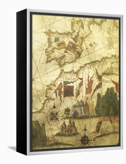 Map of Spain and Morocco Coast, by Diego Homen, from Portolan Chart, 1557-null-Framed Premier Image Canvas