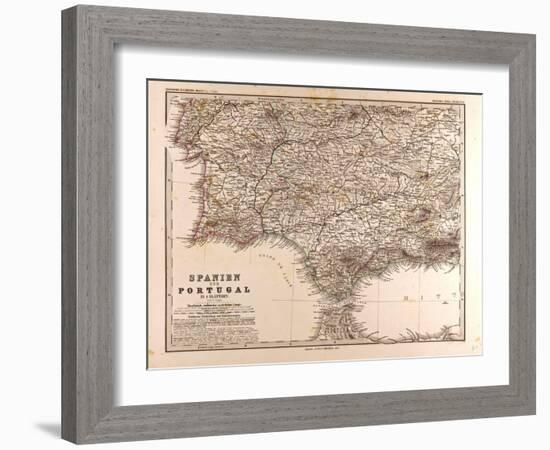 Map of Spain and Portugal, 1872-null-Framed Giclee Print