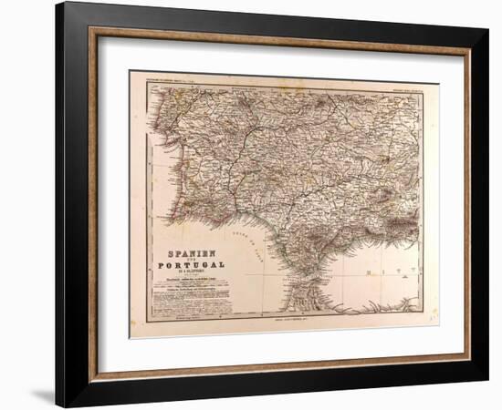 Map of Spain and Portugal, 1872-null-Framed Giclee Print