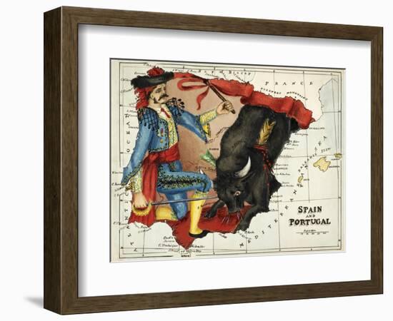 Map Of Spain and Portugal Represented As a Matador and Bull-Lilian Lancaster-Framed Giclee Print