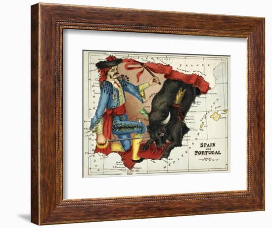 Map Of Spain and Portugal Represented As a Matador and Bull-Lilian Lancaster-Framed Giclee Print