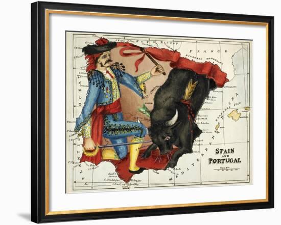 Map Of Spain and Portugal Represented As a Matador and Bull-Lilian Lancaster-Framed Giclee Print