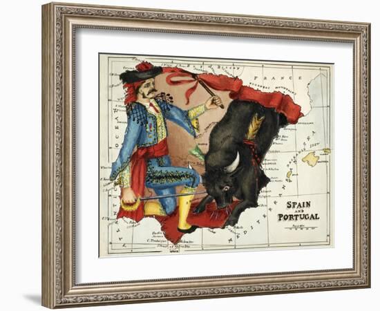 Map Of Spain and Portugal Represented As a Matador and Bull-Lilian Lancaster-Framed Giclee Print