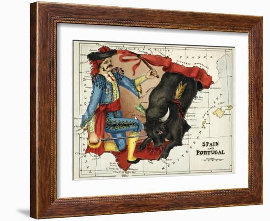 Map Of Spain and Portugal Represented As a Matador and Bull-Lilian Lancaster-Framed Giclee Print