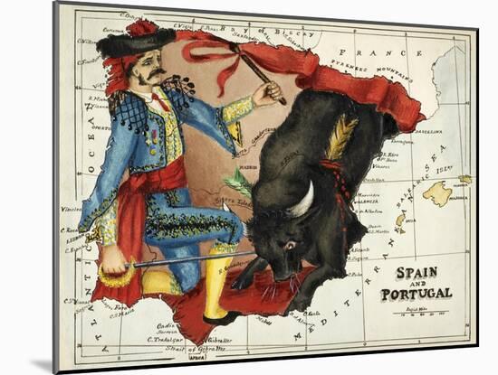 Map Of Spain and Portugal Represented As a Matador and Bull-Lilian Lancaster-Mounted Giclee Print