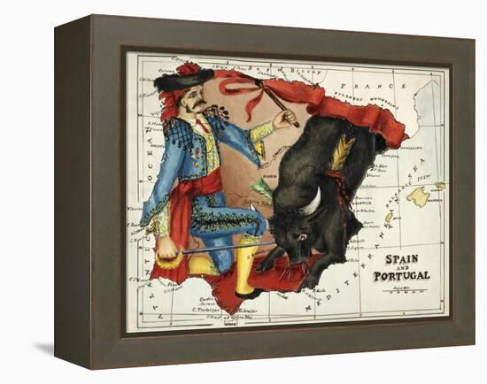 Map Of Spain and Portugal Represented As a Matador and Bull-Lilian Lancaster-Framed Premier Image Canvas