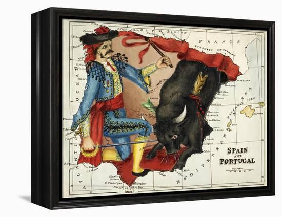 Map Of Spain and Portugal Represented As a Matador and Bull-Lilian Lancaster-Framed Premier Image Canvas