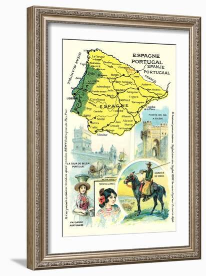 Map of Spain and Portugal-null-Framed Art Print