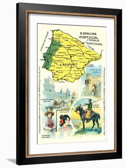 Map of Spain and Portugal-null-Framed Art Print