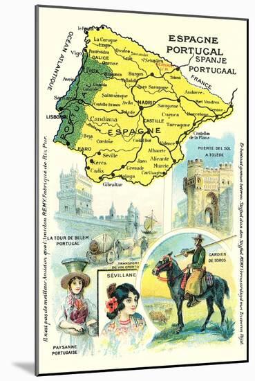 Map of Spain and Portugal-null-Mounted Art Print