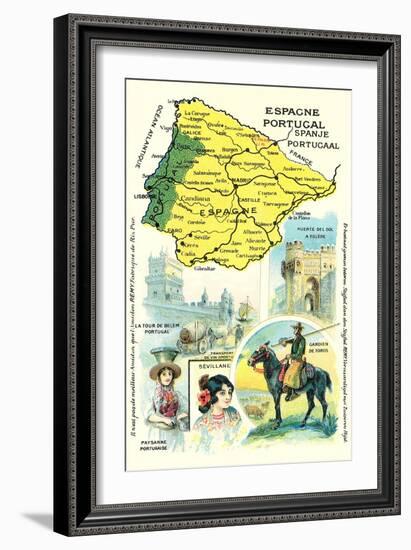 Map of Spain and Portugal-null-Framed Art Print