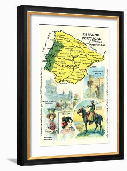 Map of Spain and Portugal-null-Framed Art Print