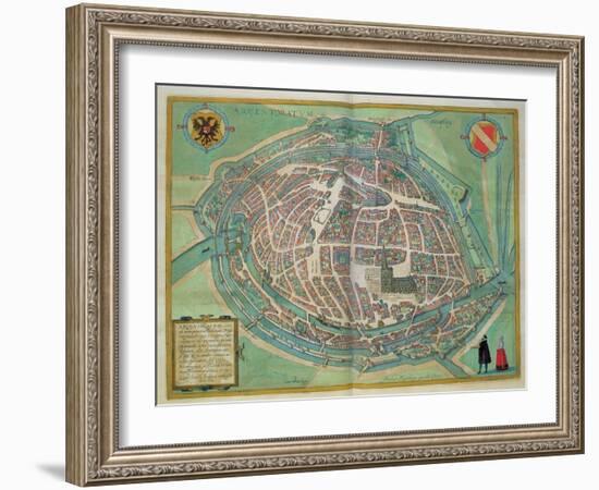 Map of Strasbourg, from Civitates Orbis Terrarum by Georg Braun-Joris Hoefnagel-Framed Giclee Print
