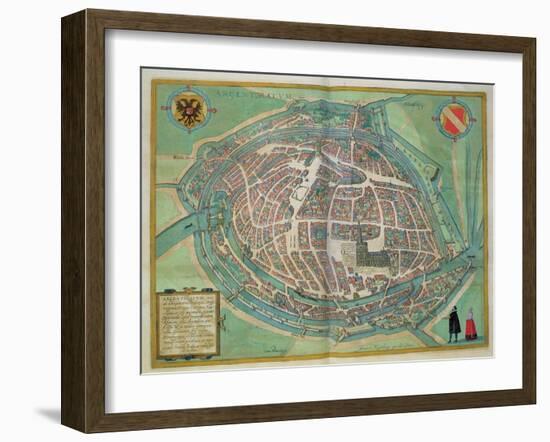 Map of Strasbourg, from Civitates Orbis Terrarum by Georg Braun-Joris Hoefnagel-Framed Giclee Print