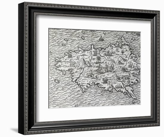 Map of Sumatra, Engraving-Andre Thevet-Framed Giclee Print