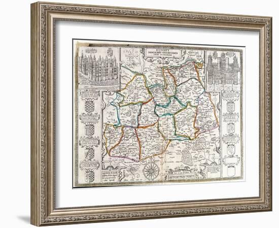 Map of Surrey, Described and Divided into Hundreds (Engraving)-English-Framed Giclee Print