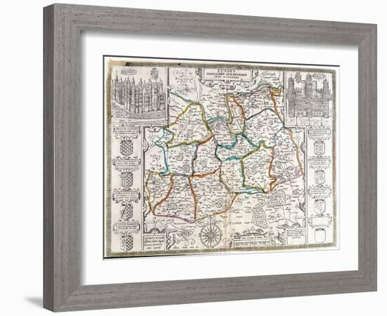 Map of Surrey, Described and Divided into Hundreds (Engraving)-English-Framed Giclee Print