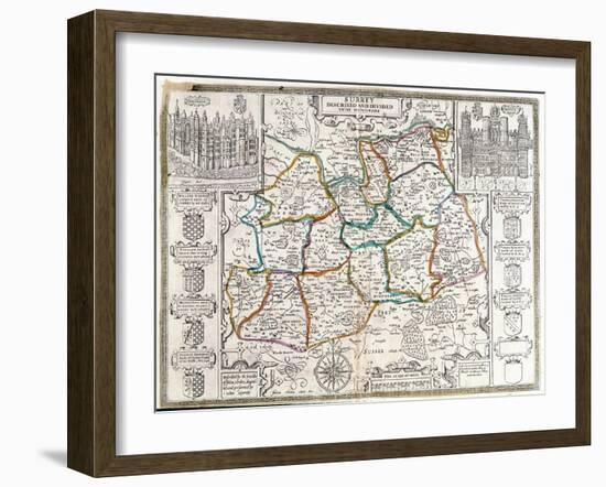 Map of Surrey, Described and Divided into Hundreds (Engraving)-English-Framed Giclee Print