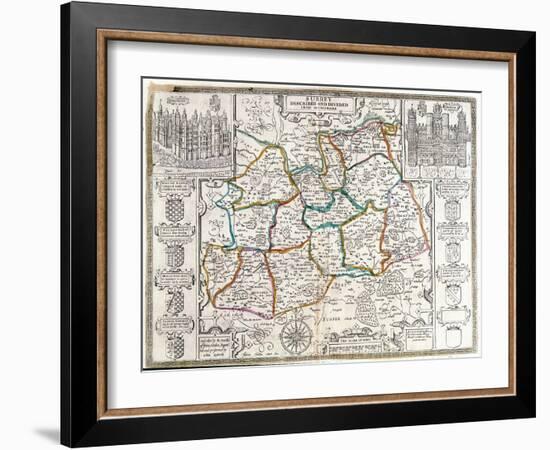 Map of Surrey, Described and Divided into Hundreds (Engraving)-English-Framed Giclee Print