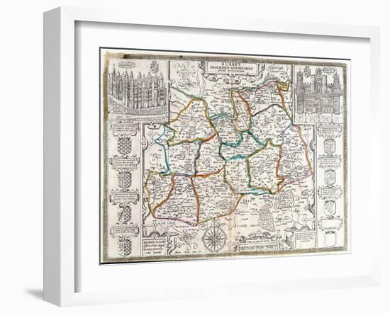 Map of Surrey, Described and Divided into Hundreds (Engraving)-English-Framed Giclee Print