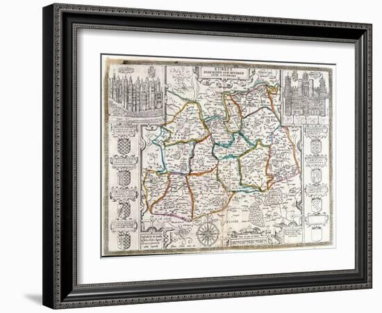 Map of Surrey, Described and Divided into Hundreds (Engraving)-English-Framed Giclee Print