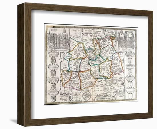 Map of Surrey, Described and Divided into Hundreds (Engraving)-English-Framed Giclee Print