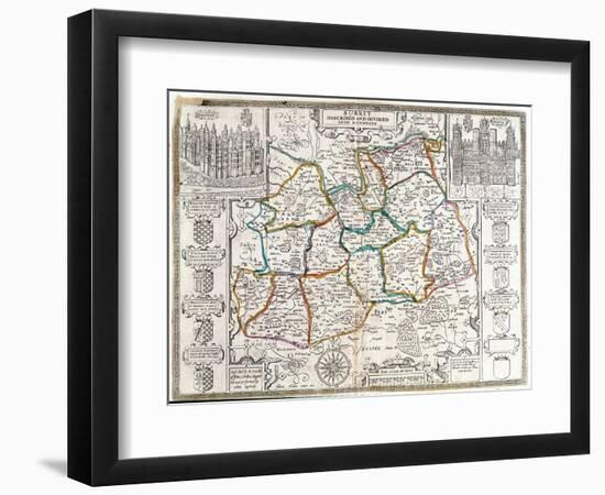 Map of Surrey, Described and Divided into Hundreds (Engraving)-English-Framed Giclee Print