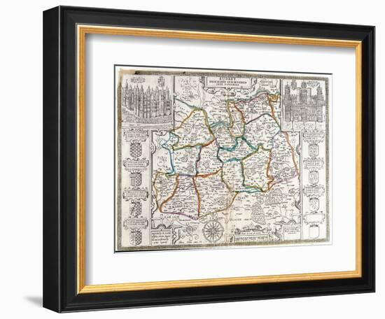 Map of Surrey, Described and Divided into Hundreds (Engraving)-English-Framed Giclee Print