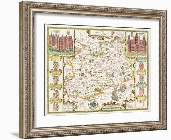 Map of Surrey, engraved by Jodocus Hondius-John Speed-Framed Giclee Print