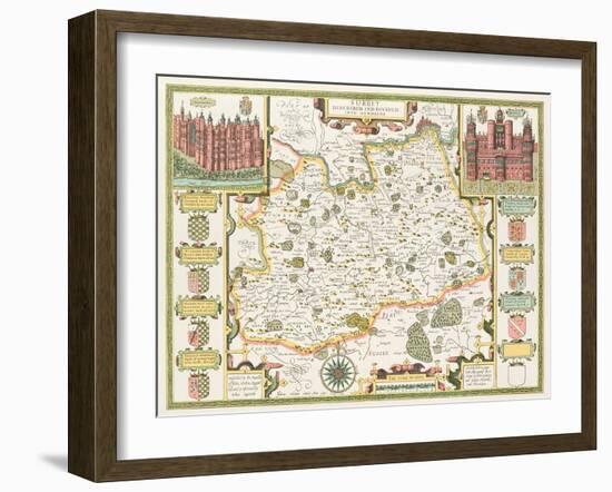 Map of Surrey, engraved by Jodocus Hondius-John Speed-Framed Giclee Print