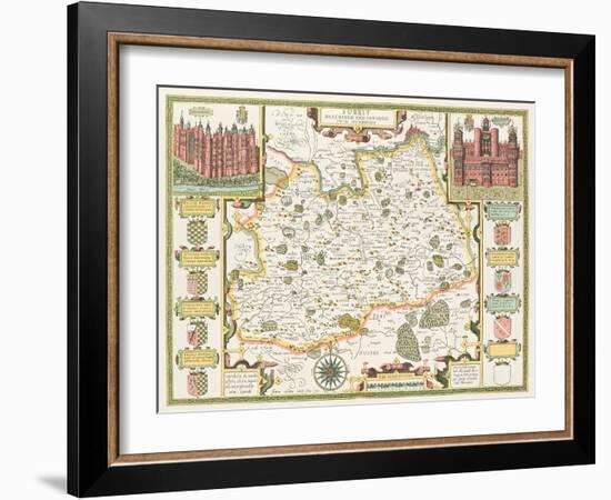 Map of Surrey, engraved by Jodocus Hondius-John Speed-Framed Giclee Print