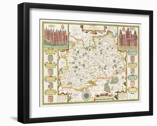 Map of Surrey, engraved by Jodocus Hondius-John Speed-Framed Giclee Print