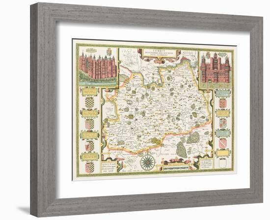 Map of Surrey, engraved by Jodocus Hondius-John Speed-Framed Giclee Print