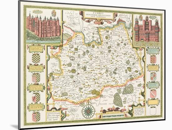 Map of Surrey, engraved by Jodocus Hondius-John Speed-Mounted Giclee Print