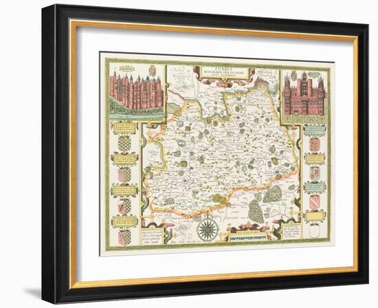 Map of Surrey, engraved by Jodocus Hondius-John Speed-Framed Giclee Print
