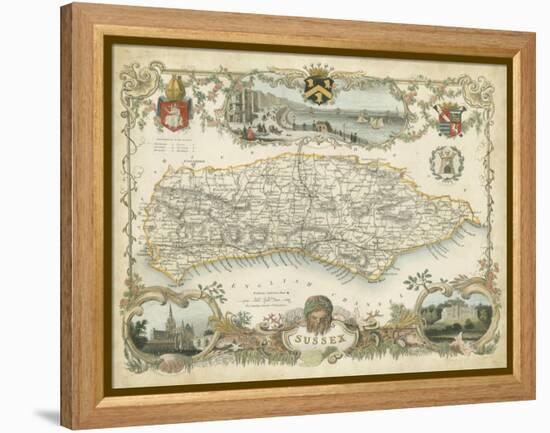 Map of Sussex-null-Framed Stretched Canvas