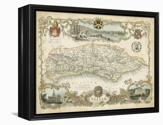 Map of Sussex-null-Framed Stretched Canvas