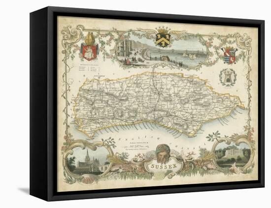 Map of Sussex-null-Framed Stretched Canvas