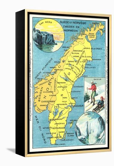 Map of Sweden and Norway-null-Framed Stretched Canvas